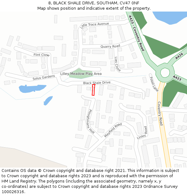 8, BLACK SHALE DRIVE, SOUTHAM, CV47 0NF: Location map and indicative extent of plot