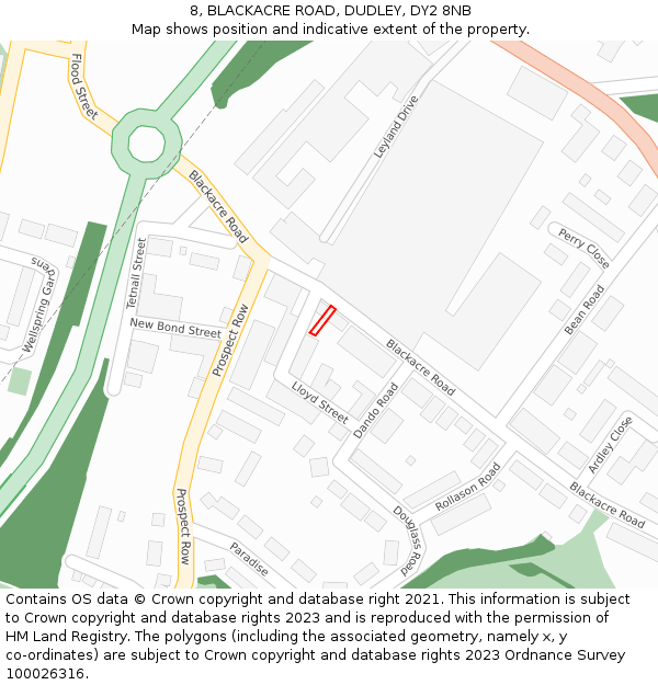 8, BLACKACRE ROAD, DUDLEY, DY2 8NB: Location map and indicative extent of plot