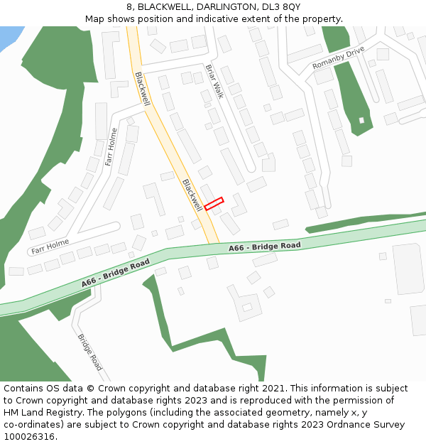 8, BLACKWELL, DARLINGTON, DL3 8QY: Location map and indicative extent of plot