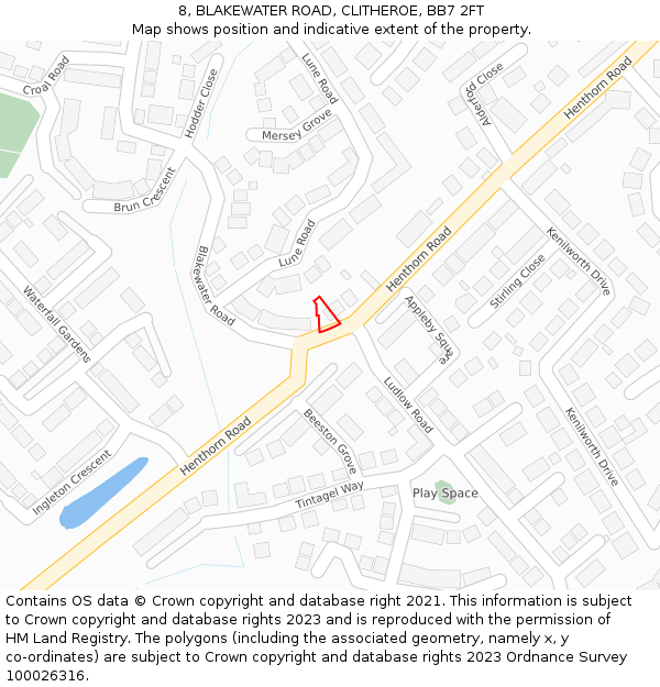 8, BLAKEWATER ROAD, CLITHEROE, BB7 2FT: Location map and indicative extent of plot