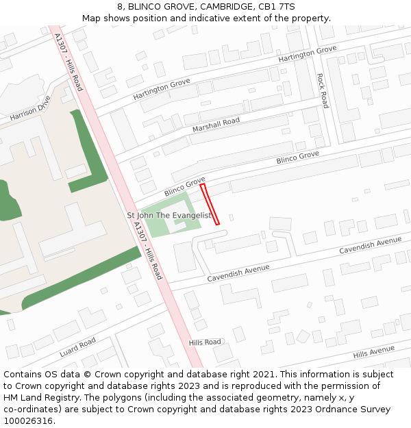 8, BLINCO GROVE, CAMBRIDGE, CB1 7TS: Location map and indicative extent of plot