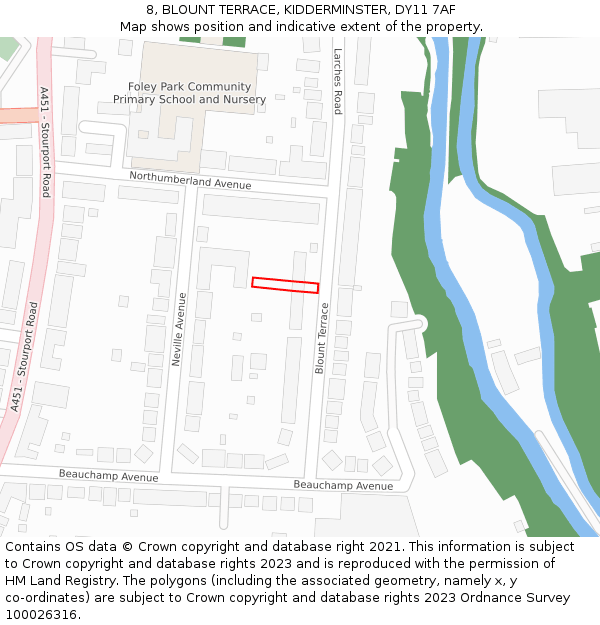 8, BLOUNT TERRACE, KIDDERMINSTER, DY11 7AF: Location map and indicative extent of plot
