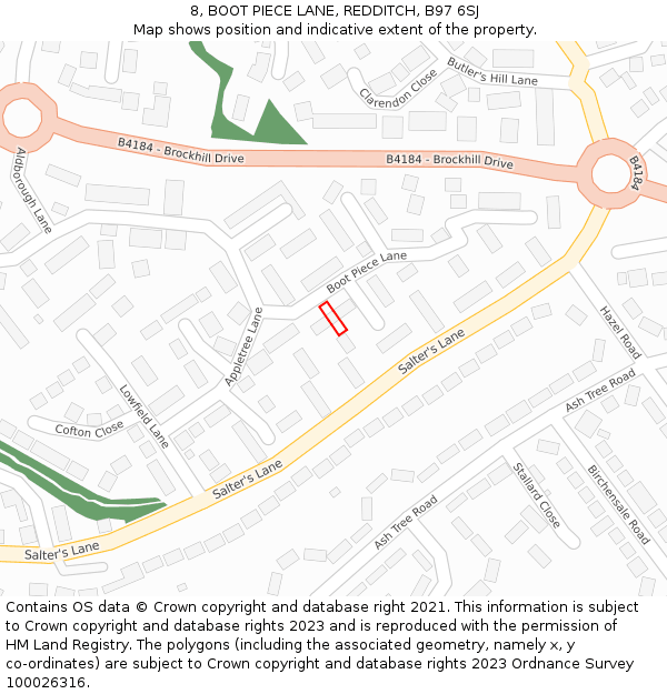 8, BOOT PIECE LANE, REDDITCH, B97 6SJ: Location map and indicative extent of plot