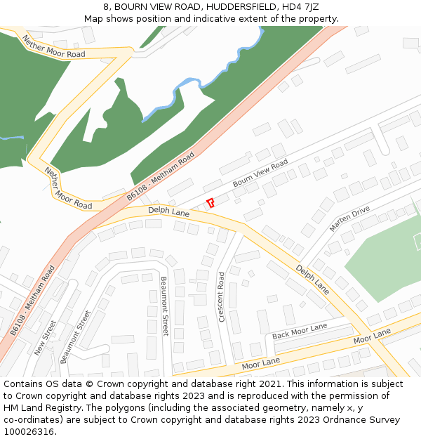 8, BOURN VIEW ROAD, HUDDERSFIELD, HD4 7JZ: Location map and indicative extent of plot