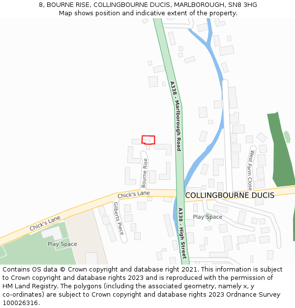 8, BOURNE RISE, COLLINGBOURNE DUCIS, MARLBOROUGH, SN8 3HG: Location map and indicative extent of plot