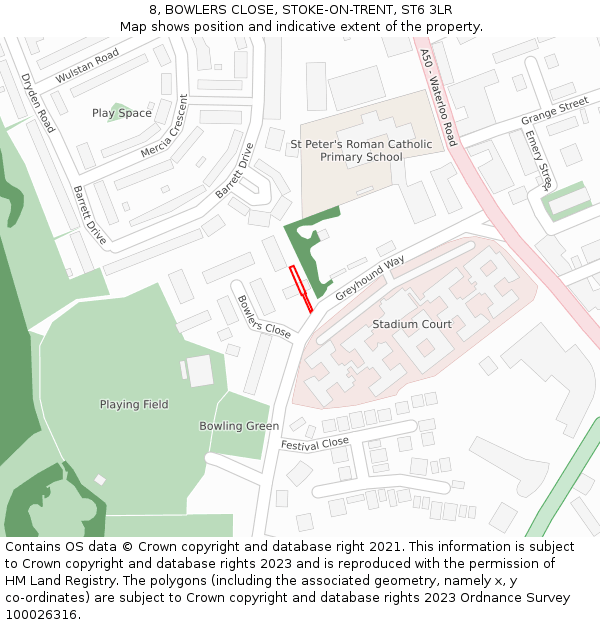 8, BOWLERS CLOSE, STOKE-ON-TRENT, ST6 3LR: Location map and indicative extent of plot