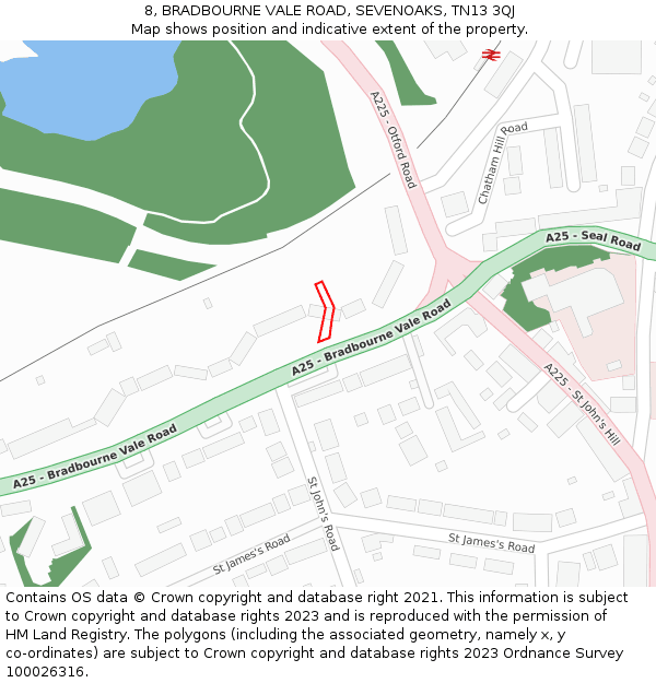 8, BRADBOURNE VALE ROAD, SEVENOAKS, TN13 3QJ: Location map and indicative extent of plot