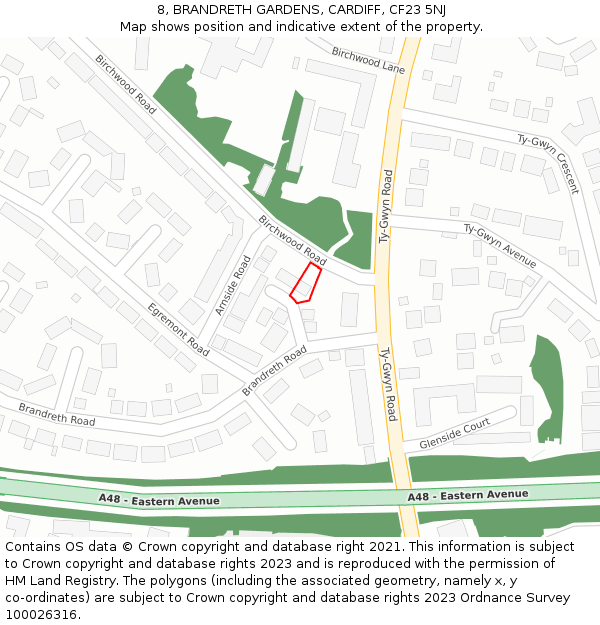 8, BRANDRETH GARDENS, CARDIFF, CF23 5NJ: Location map and indicative extent of plot