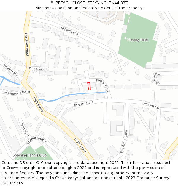 8, BREACH CLOSE, STEYNING, BN44 3RZ: Location map and indicative extent of plot