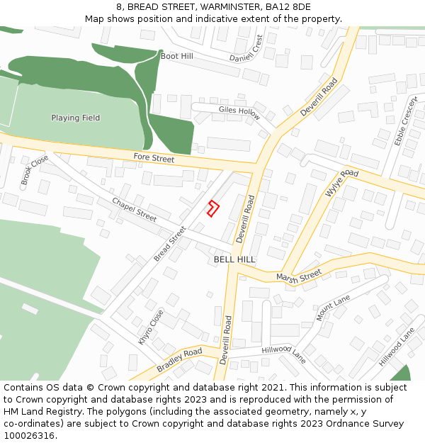 8, BREAD STREET, WARMINSTER, BA12 8DE: Location map and indicative extent of plot