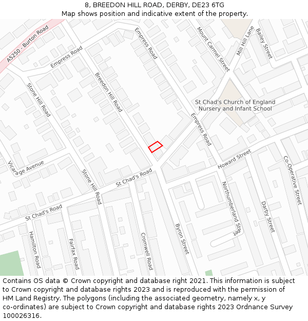 8, BREEDON HILL ROAD, DERBY, DE23 6TG: Location map and indicative extent of plot