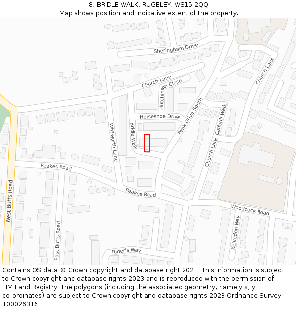 8, BRIDLE WALK, RUGELEY, WS15 2QQ: Location map and indicative extent of plot