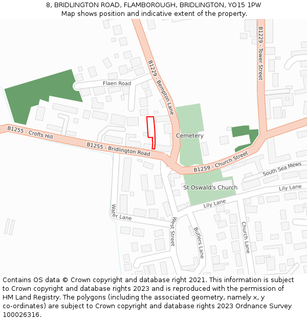 8, BRIDLINGTON ROAD, FLAMBOROUGH, BRIDLINGTON, YO15 1PW: Location map and indicative extent of plot