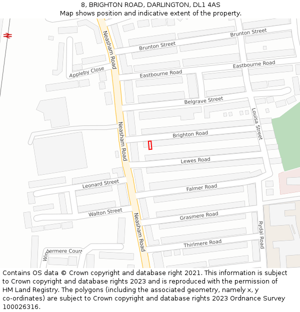 8, BRIGHTON ROAD, DARLINGTON, DL1 4AS: Location map and indicative extent of plot