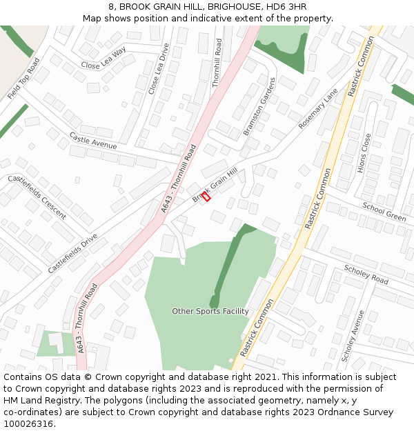 8, BROOK GRAIN HILL, BRIGHOUSE, HD6 3HR: Location map and indicative extent of plot