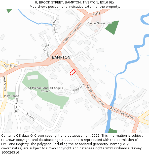 8, BROOK STREET, BAMPTON, TIVERTON, EX16 9LY: Location map and indicative extent of plot