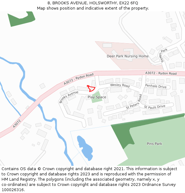 8, BROOKS AVENUE, HOLSWORTHY, EX22 6FQ: Location map and indicative extent of plot