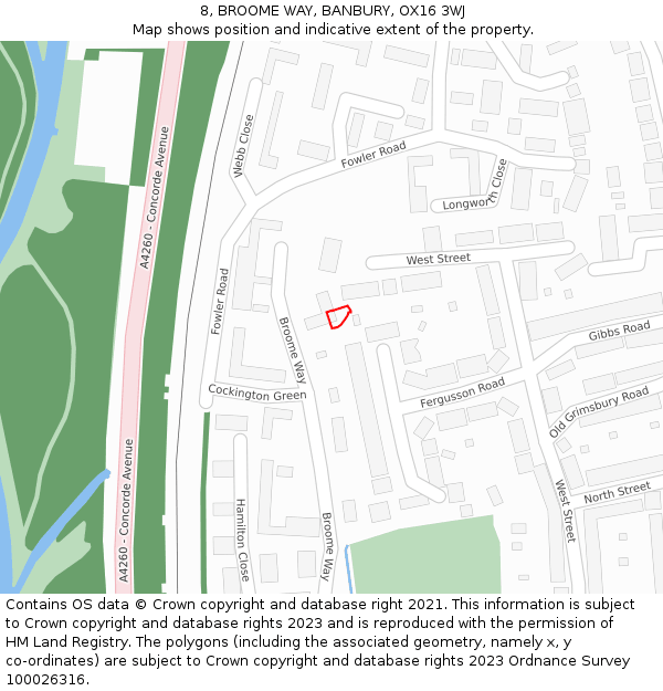 8, BROOME WAY, BANBURY, OX16 3WJ: Location map and indicative extent of plot