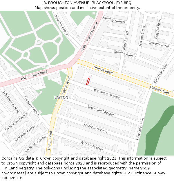 8, BROUGHTON AVENUE, BLACKPOOL, FY3 8EQ: Location map and indicative extent of plot