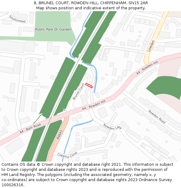 8, BRUNEL COURT, ROWDEN HILL, CHIPPENHAM, SN15 2AR: Location map and indicative extent of plot