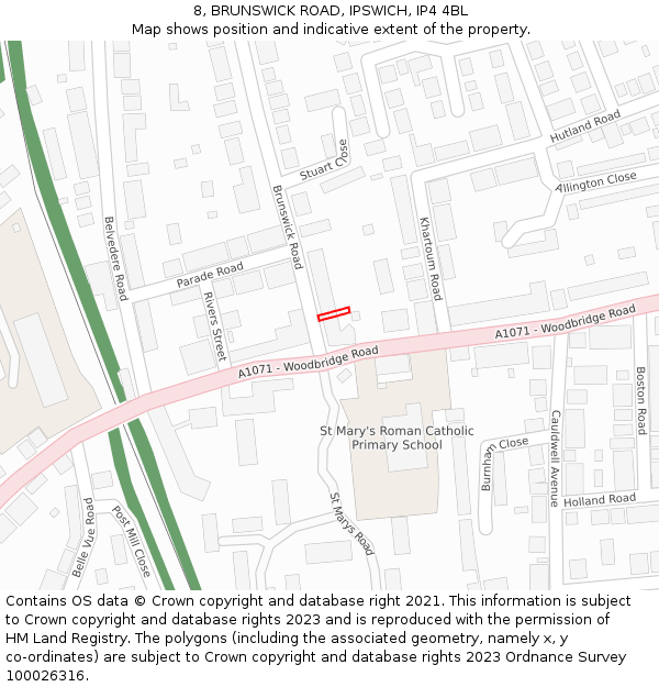 8, BRUNSWICK ROAD, IPSWICH, IP4 4BL: Location map and indicative extent of plot