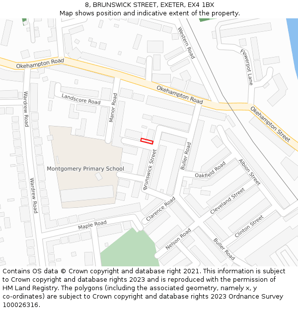 8, BRUNSWICK STREET, EXETER, EX4 1BX: Location map and indicative extent of plot