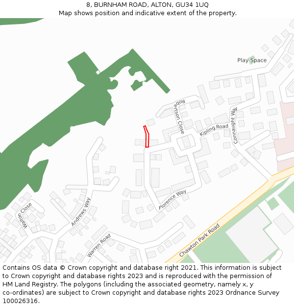 8, BURNHAM ROAD, ALTON, GU34 1UQ: Location map and indicative extent of plot