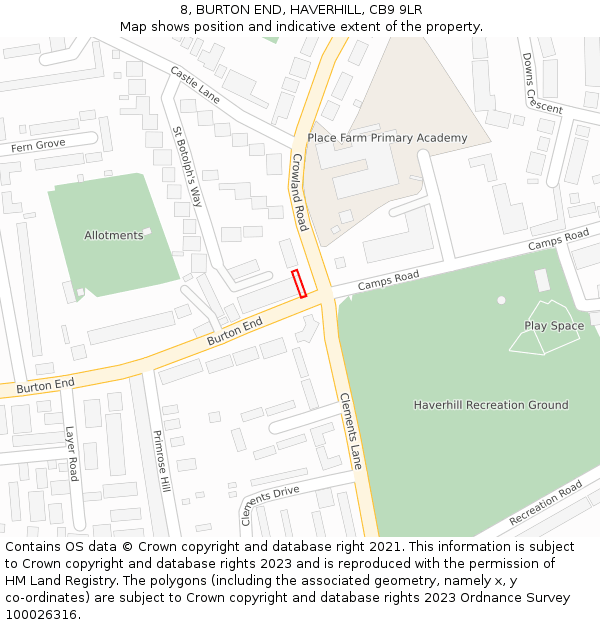 8, BURTON END, HAVERHILL, CB9 9LR: Location map and indicative extent of plot