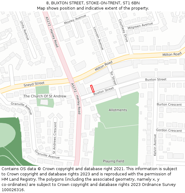 8, BUXTON STREET, STOKE-ON-TRENT, ST1 6BN: Location map and indicative extent of plot