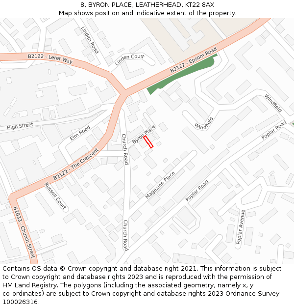 8, BYRON PLACE, LEATHERHEAD, KT22 8AX: Location map and indicative extent of plot