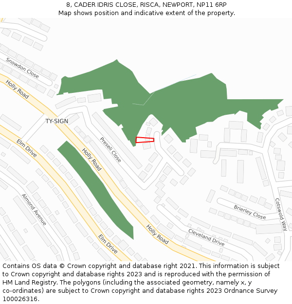 8, CADER IDRIS CLOSE, RISCA, NEWPORT, NP11 6RP: Location map and indicative extent of plot