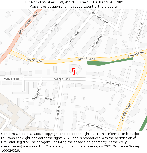 8, CADOXTON PLACE, 29, AVENUE ROAD, ST ALBANS, AL1 3PY: Location map and indicative extent of plot