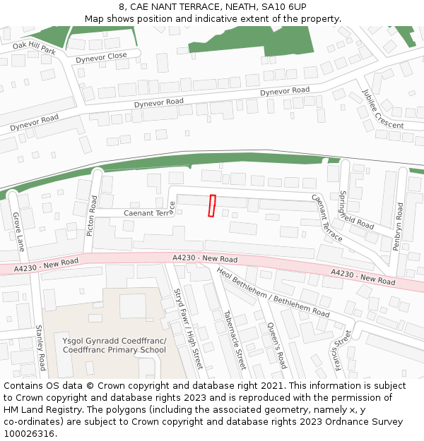 8, CAE NANT TERRACE, NEATH, SA10 6UP: Location map and indicative extent of plot