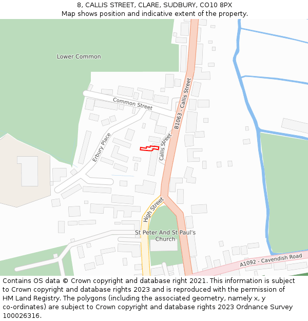 8, CALLIS STREET, CLARE, SUDBURY, CO10 8PX: Location map and indicative extent of plot