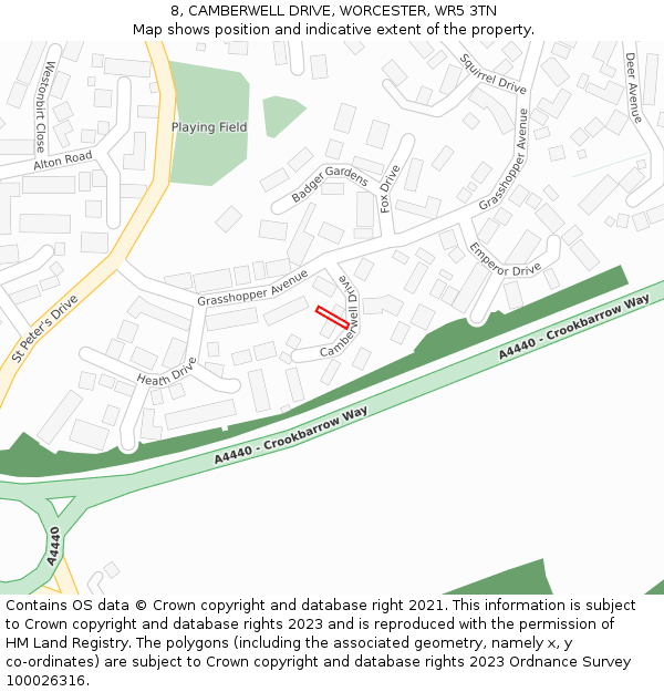 8, CAMBERWELL DRIVE, WORCESTER, WR5 3TN: Location map and indicative extent of plot