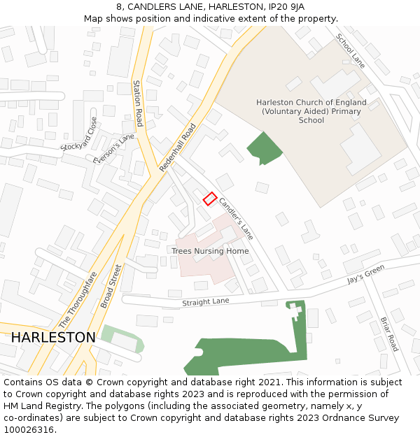 8, CANDLERS LANE, HARLESTON, IP20 9JA: Location map and indicative extent of plot