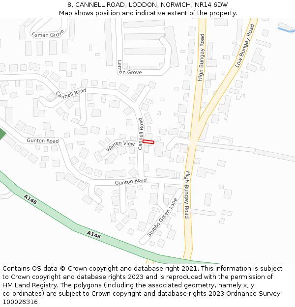 8, CANNELL ROAD, LODDON, NORWICH, NR14 6DW: Location map and indicative extent of plot