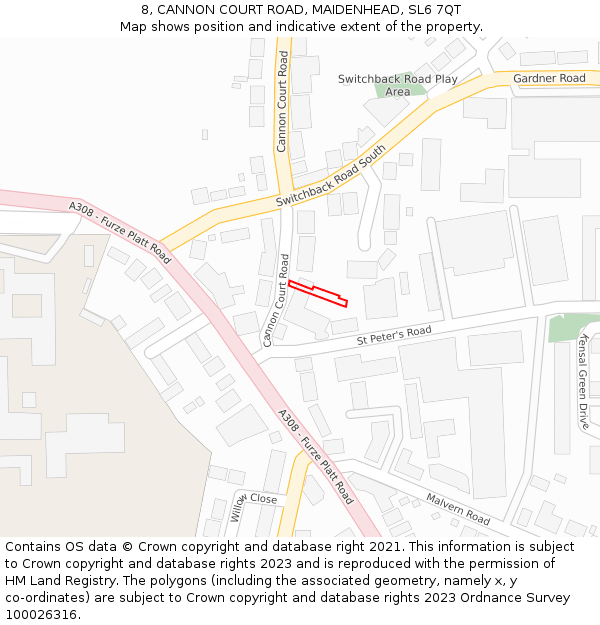 8, CANNON COURT ROAD, MAIDENHEAD, SL6 7QT: Location map and indicative extent of plot