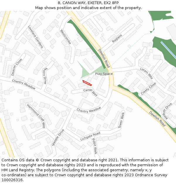 8, CANON WAY, EXETER, EX2 8FP: Location map and indicative extent of plot
