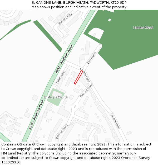 8, CANONS LANE, BURGH HEATH, TADWORTH, KT20 6DP: Location map and indicative extent of plot
