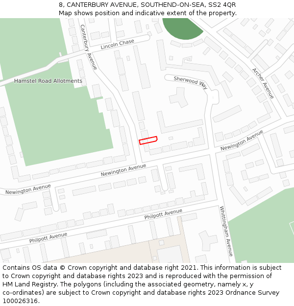 8, CANTERBURY AVENUE, SOUTHEND-ON-SEA, SS2 4QR: Location map and indicative extent of plot
