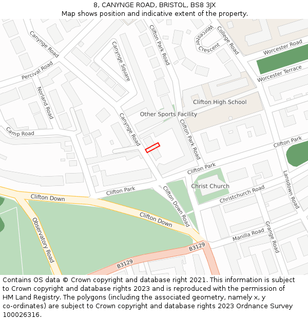 8, CANYNGE ROAD, BRISTOL, BS8 3JX: Location map and indicative extent of plot