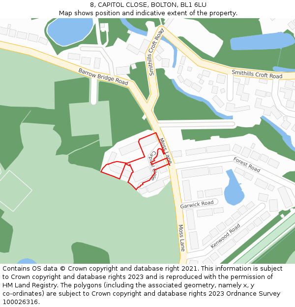 8, CAPITOL CLOSE, BOLTON, BL1 6LU: Location map and indicative extent of plot