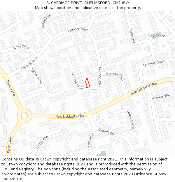 8, CARRIAGE DRIVE, CHELMSFORD, CM1 6UY: Location map and indicative extent of plot