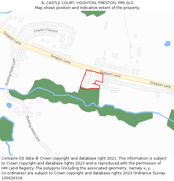 8, CASTLE COURT, HOGHTON, PRESTON, PR5 0LG: Location map and indicative extent of plot