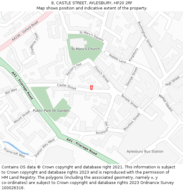 8, CASTLE STREET, AYLESBURY, HP20 2RF: Location map and indicative extent of plot