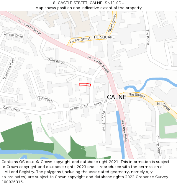 8, CASTLE STREET, CALNE, SN11 0DU: Location map and indicative extent of plot