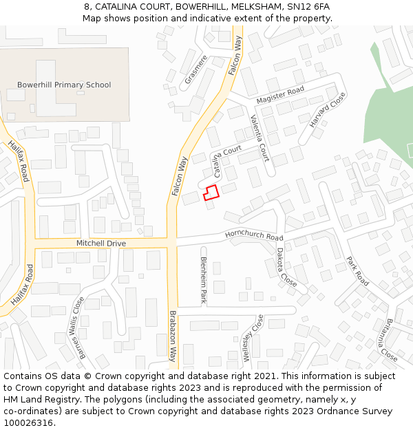 8, CATALINA COURT, BOWERHILL, MELKSHAM, SN12 6FA: Location map and indicative extent of plot