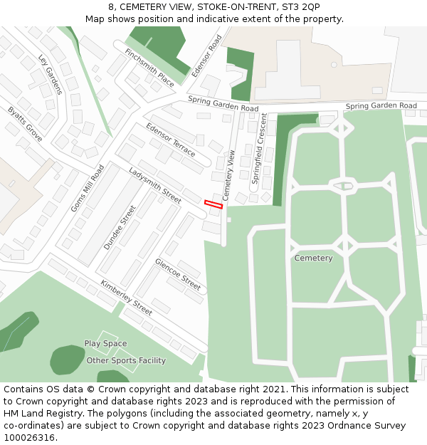 8, CEMETERY VIEW, STOKE-ON-TRENT, ST3 2QP: Location map and indicative extent of plot