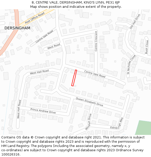 8, CENTRE VALE, DERSINGHAM, KING'S LYNN, PE31 6JP: Location map and indicative extent of plot